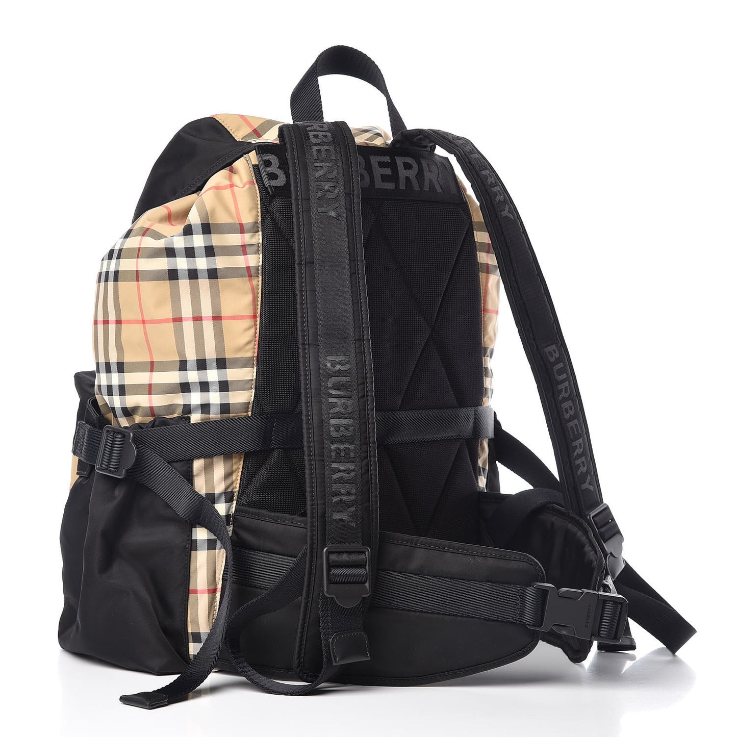 Nylon Vintage Check Logo Print Backpack Black Archive Beige