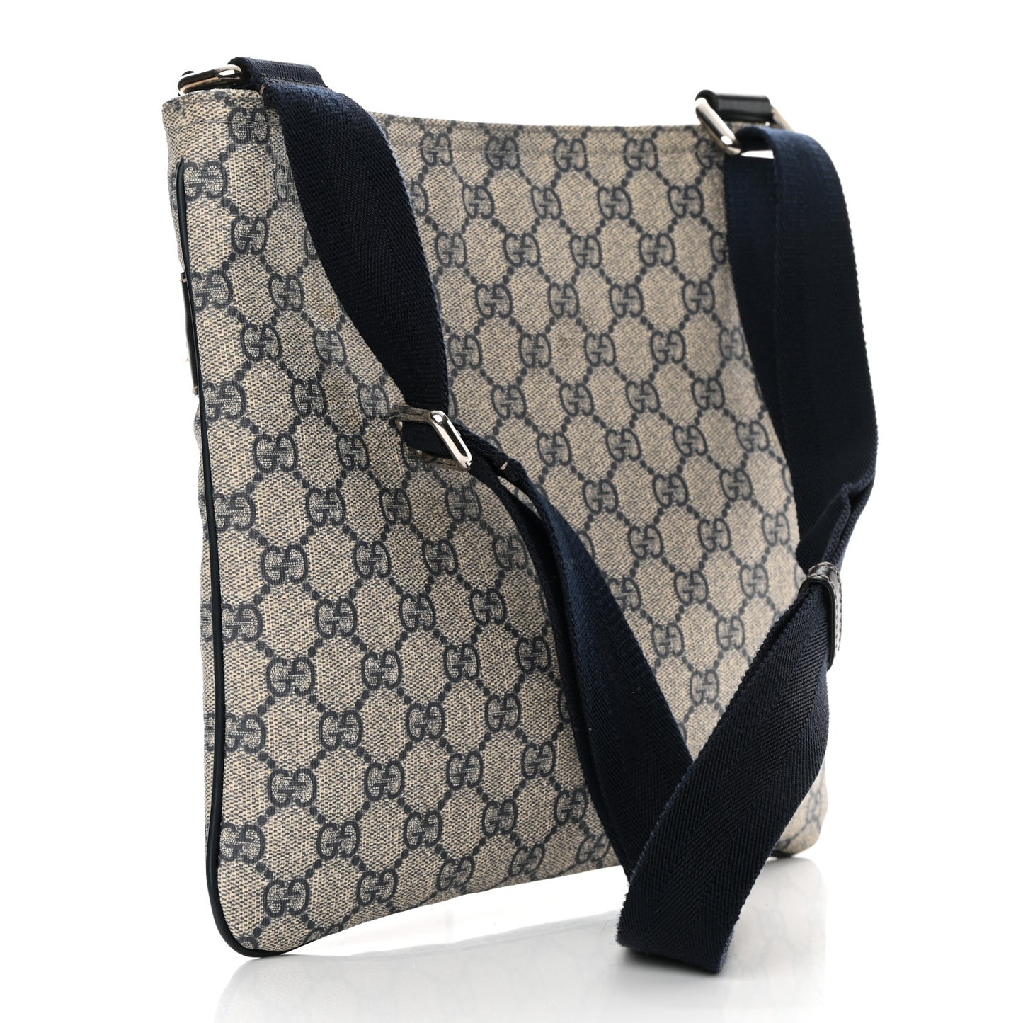 GG Supreme Monogram Small Flat Side Zip Messenger Bag Beige Blue