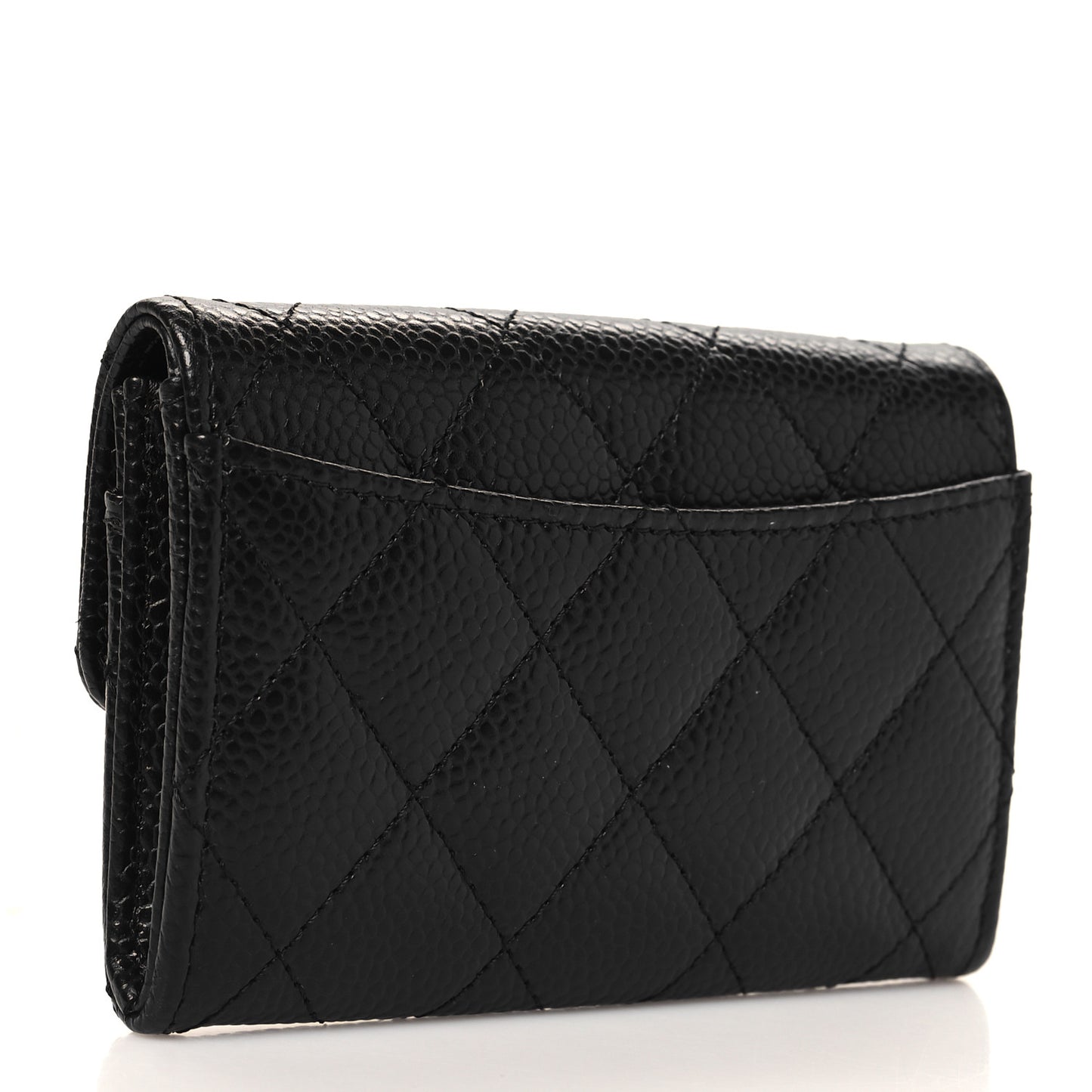 Caviar Quilted Flap Card Holder Wallet Black