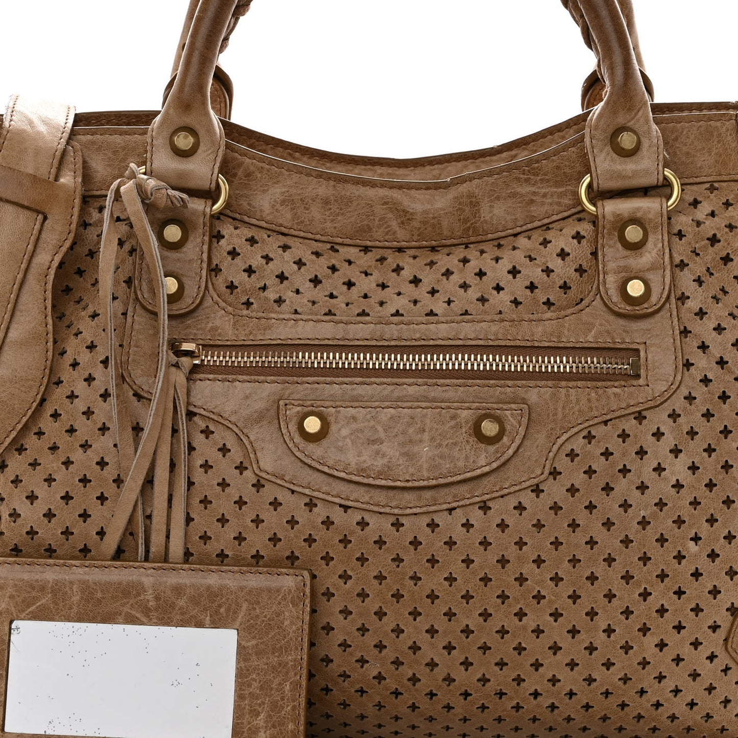 Agneau Laser Cut Cross Classic Gold Hardware City Beige Latte