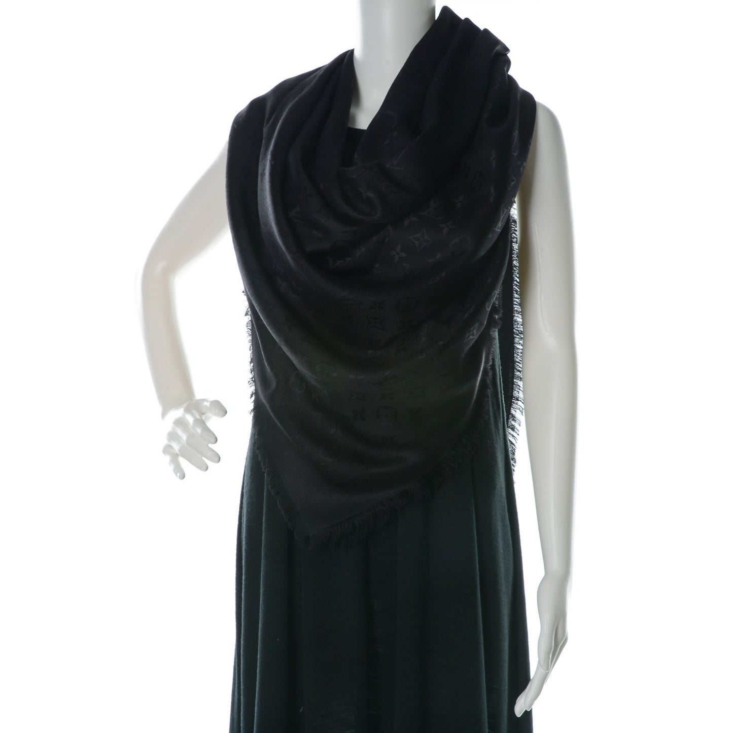 Silk Wool Monogram Shawl Black