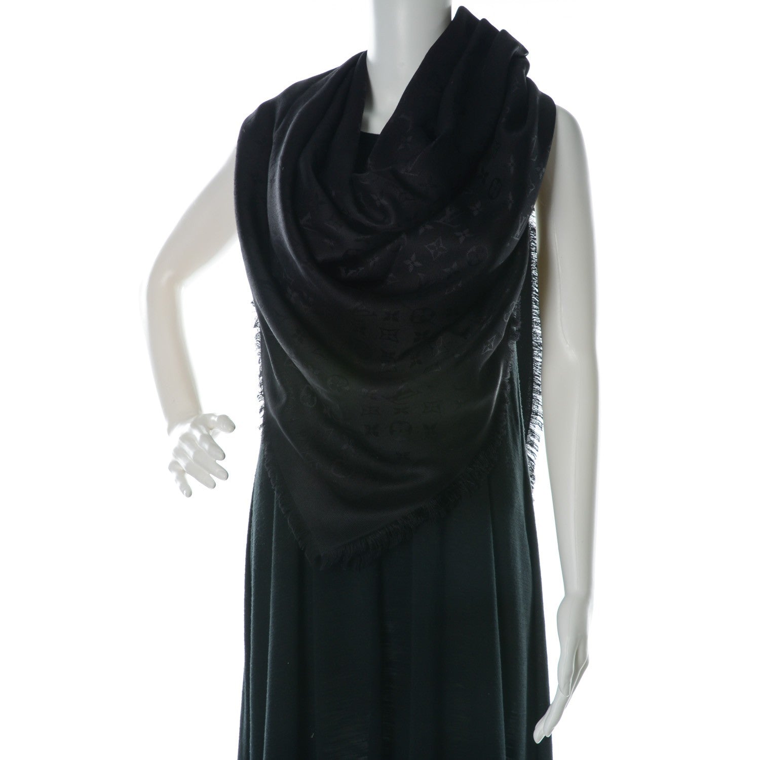 Louis Vuitton Silk Wool Monogram Shawl Black 2 of 5