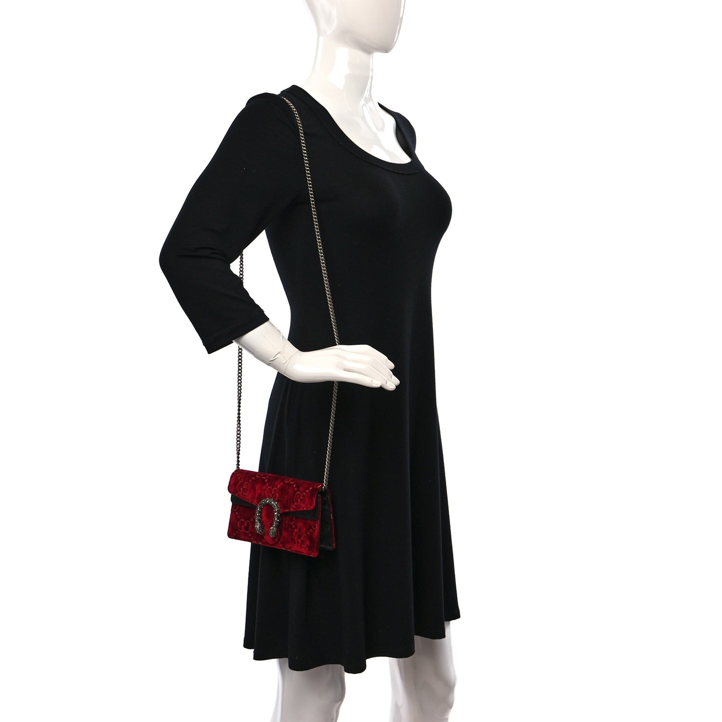 Velvet GG Monogram Super Mini Dionysus Shoulder Bag Red Cipria Black