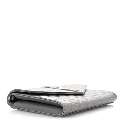 Saint Laurent Grain De Poudre Textured Mixed Matelasse Triquilt Monogram Clutch Storm 4 of 11