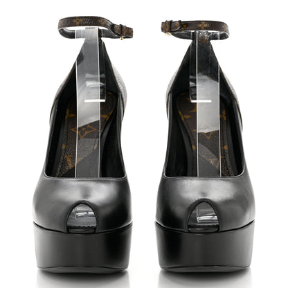 Louis Vuitton Calfskin Monogram Afterglow Platform Pumps 36.5 Black 2 of 7