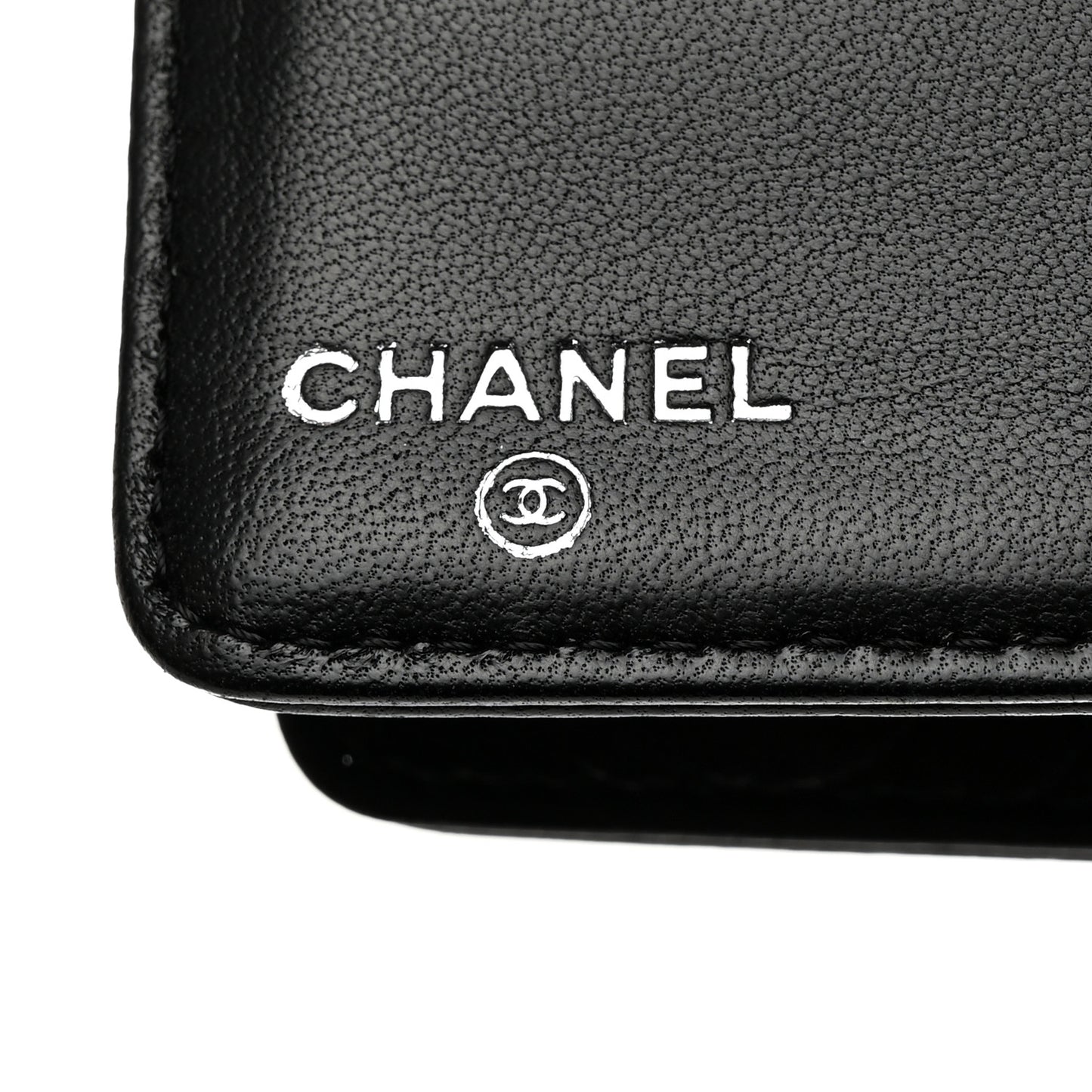 Lambskin Camellia Embossed Yen Wallet Black