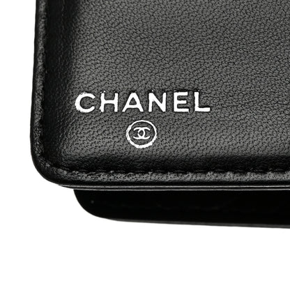 Chanel Lambskin Camellia Embossed Yen Wallet Black 6 of 7