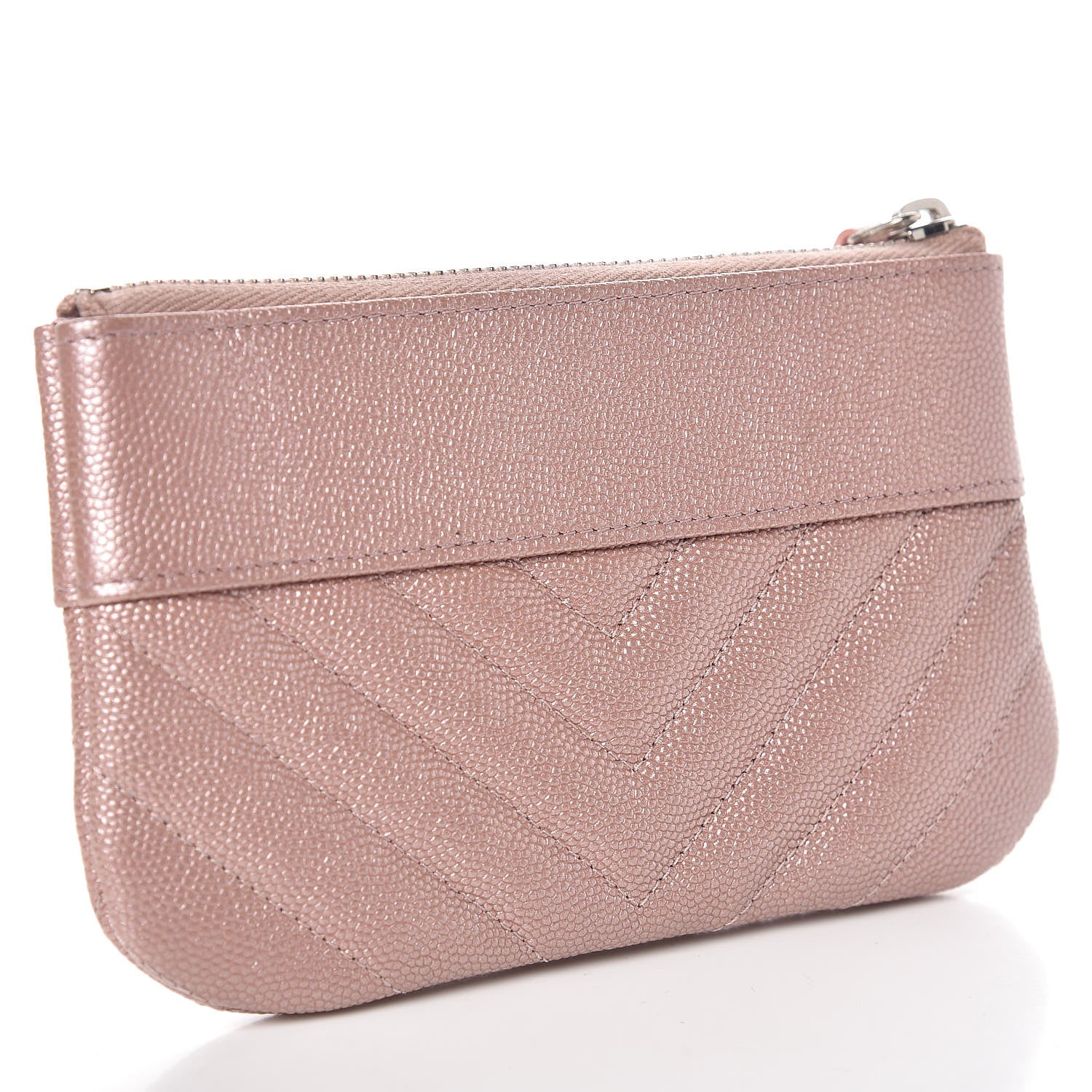 Chanel Metallic Caviar Chevron Quilted Small Vintage Mademoiselle Cosmetic Case Pink 3 of 8