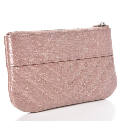 Chanel Metallic Caviar Chevron Quilted Small Vintage Mademoiselle Cosmetic Case Pink 3 of 8