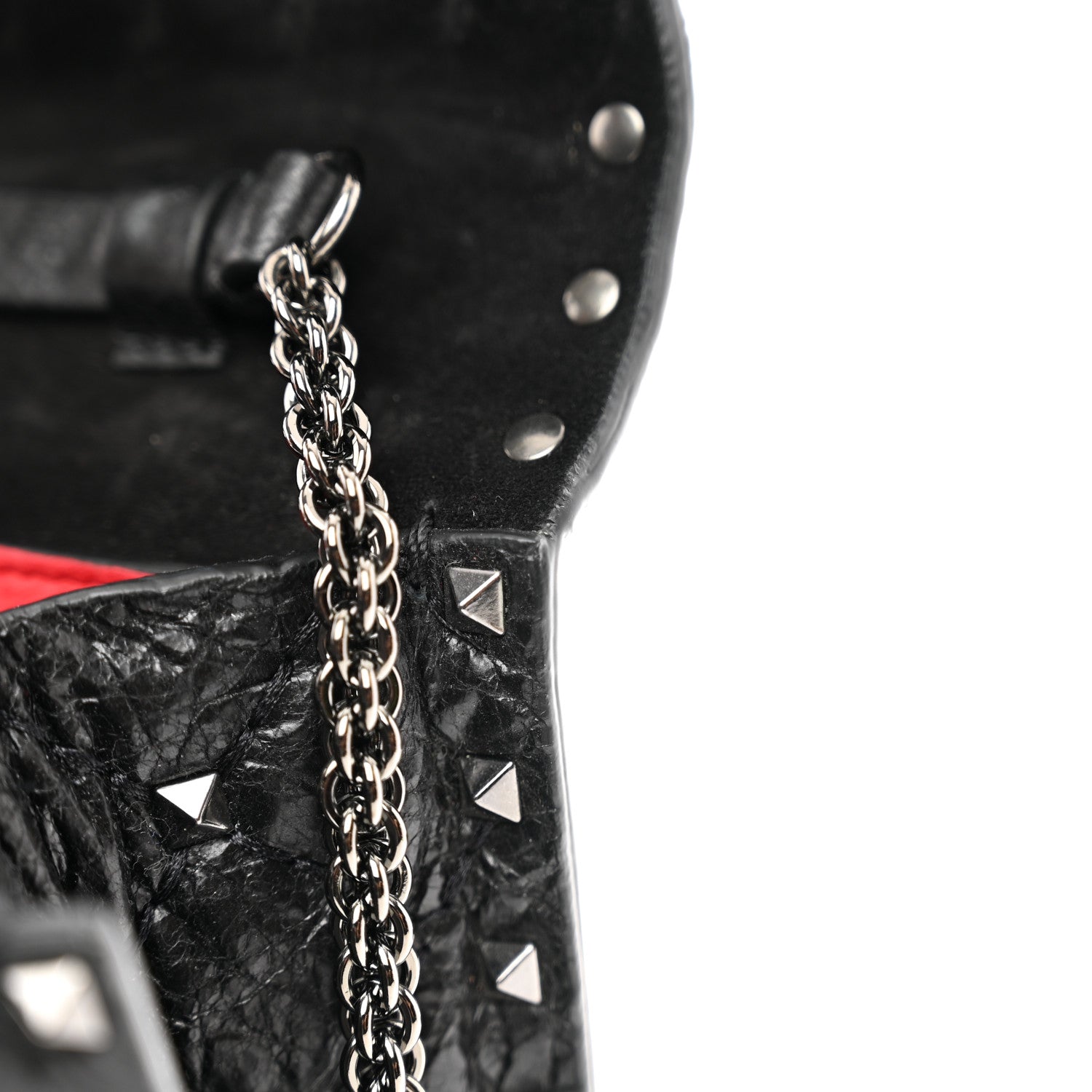 Valentino Garavani Craquele Nappa Rockstud Spike Wallet on Chain Black 10 of 13