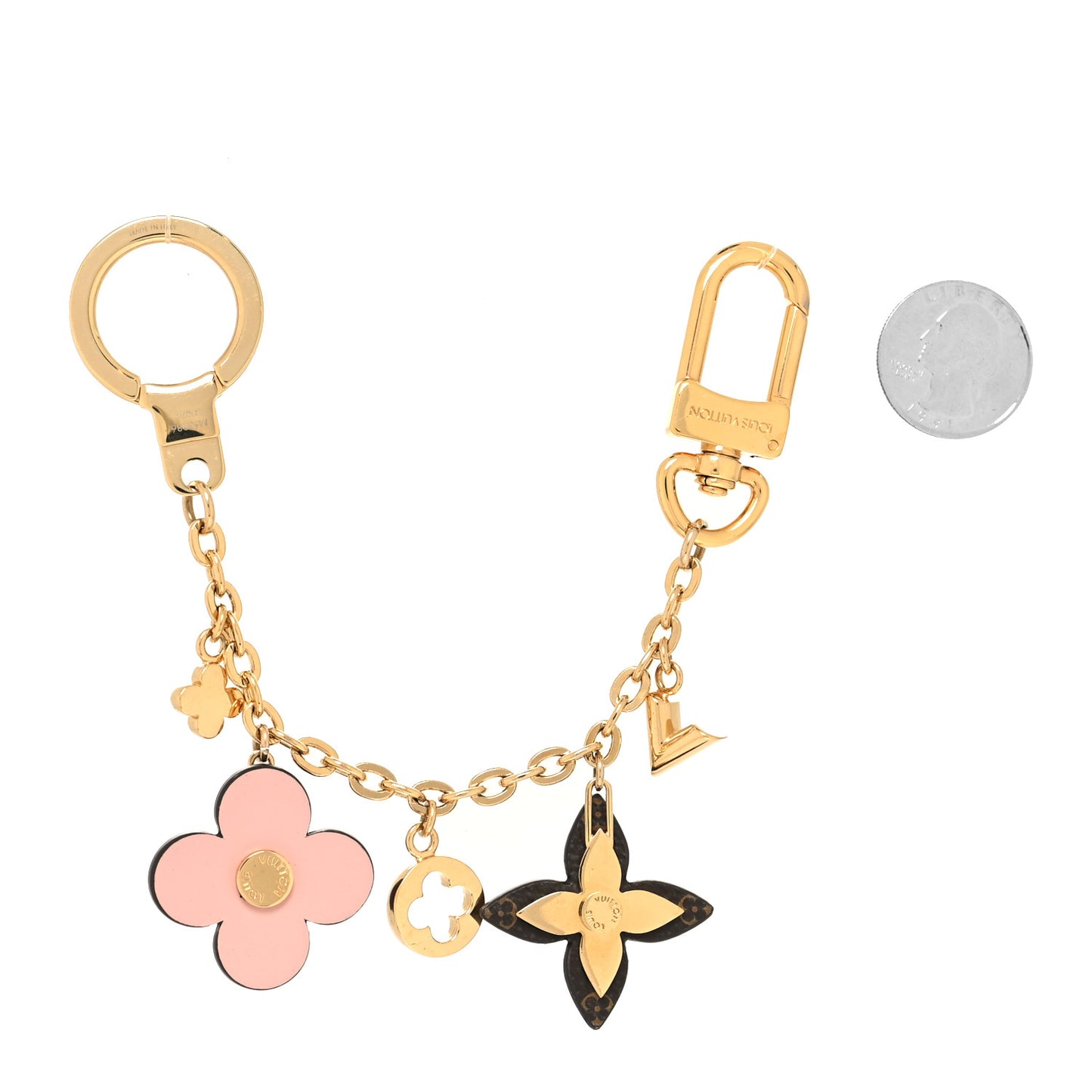 Brass Monogram Blooming Flowers Bag Charm Key Holder Rose Ballerine