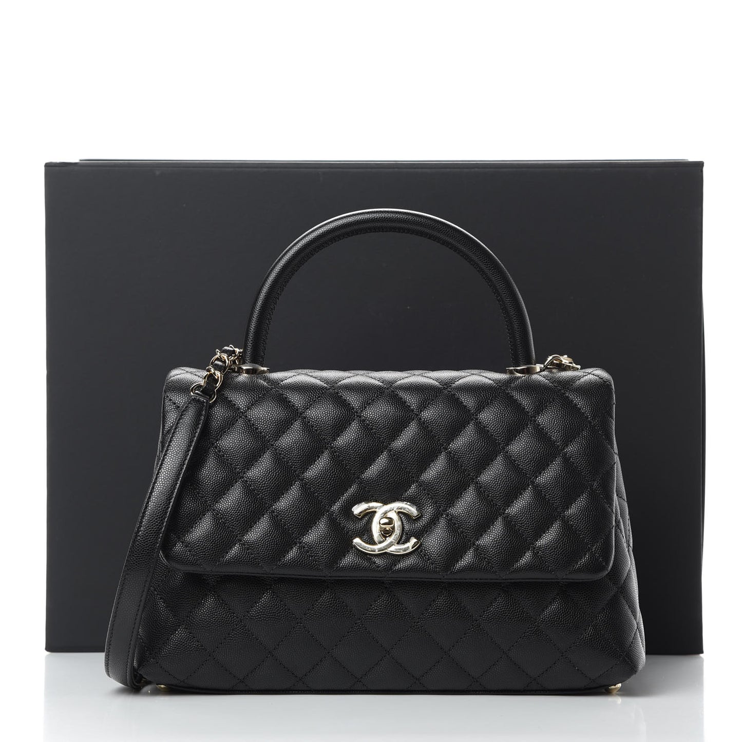 Caviar Quilted Small Coco Handle Flap Black