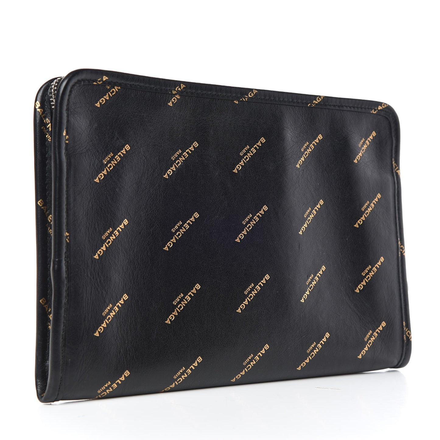 Calfskin Allover Logo Mini Bazar Pouch Black Gold
