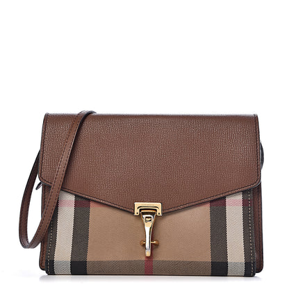 Burberry Derby Calfskin House Check Small Macken Crossbody Bag Tan 1 of 18