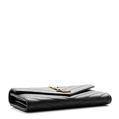 Saint Laurent Grain De Poudre Matelasse Chevron Monogram Flap Wallet Black 4 of 9