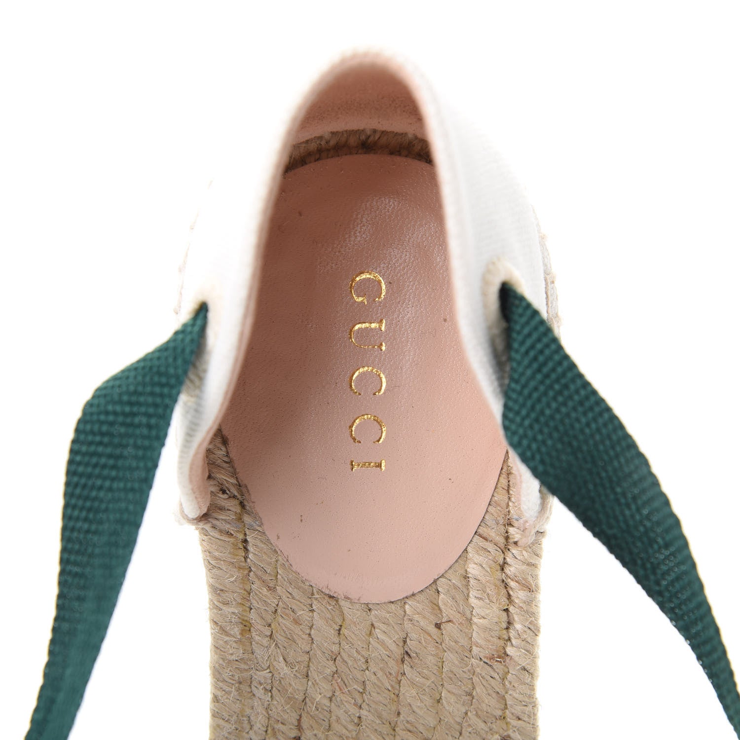 Gucci Canvas Malaga Kid Web Ankle Wrap Espadrille Wedge Sandals 35.5 Green Red Mystic White Emerald 7 of 7