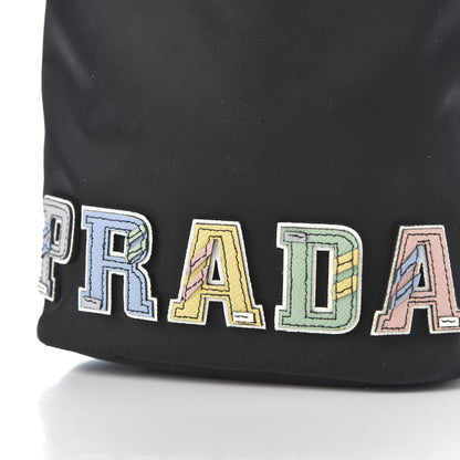 Prada Saffiano Tessuto Nylon Vela Lettering Bucket Wristlet Black 9 of 9