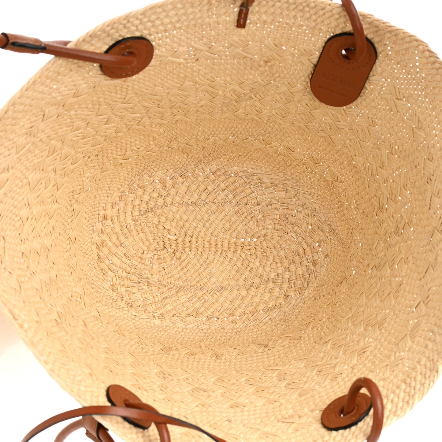Calfskin Raffia Small Anagram Basket Tote Bag Natural Tan