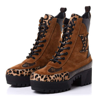 Louis Vuitton Suede Calfskin Monogram Laureate Platform Desert Boots 38 Cognac 6 of 22