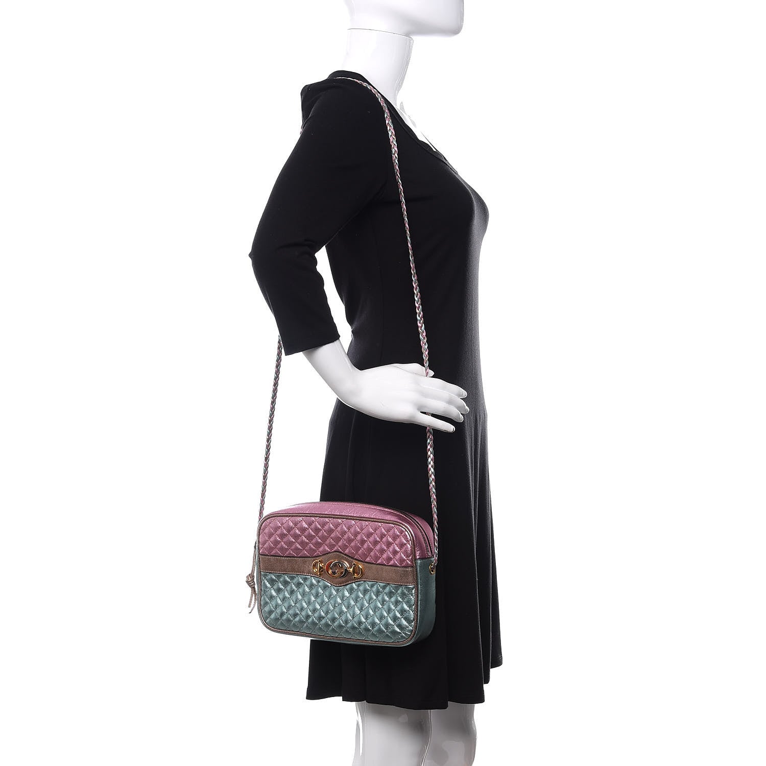 Gucci Laminated Nappa Trapuntata Small Zumi Shoulder Bag Rosa Lago Rame 2 of 12