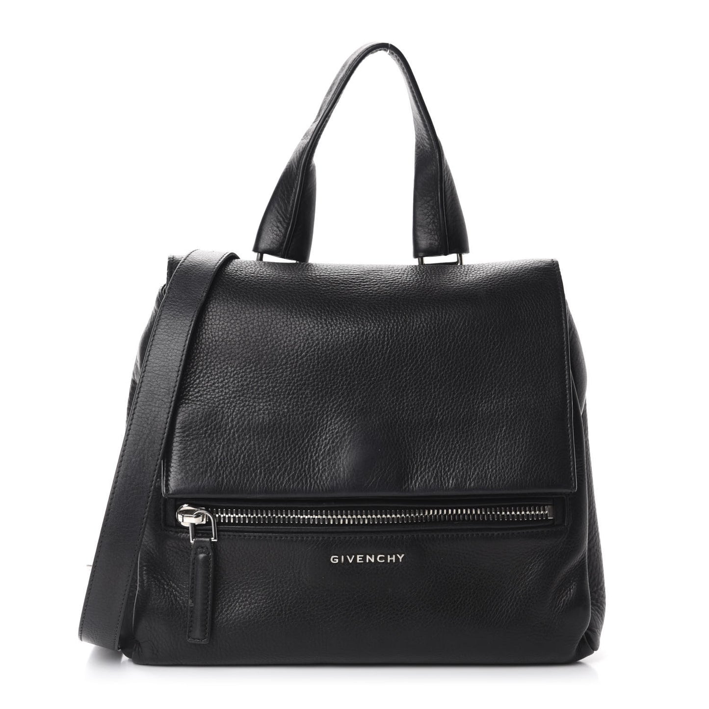 Pebbled Calfskin Small Pandora Pure Flap Bag Black