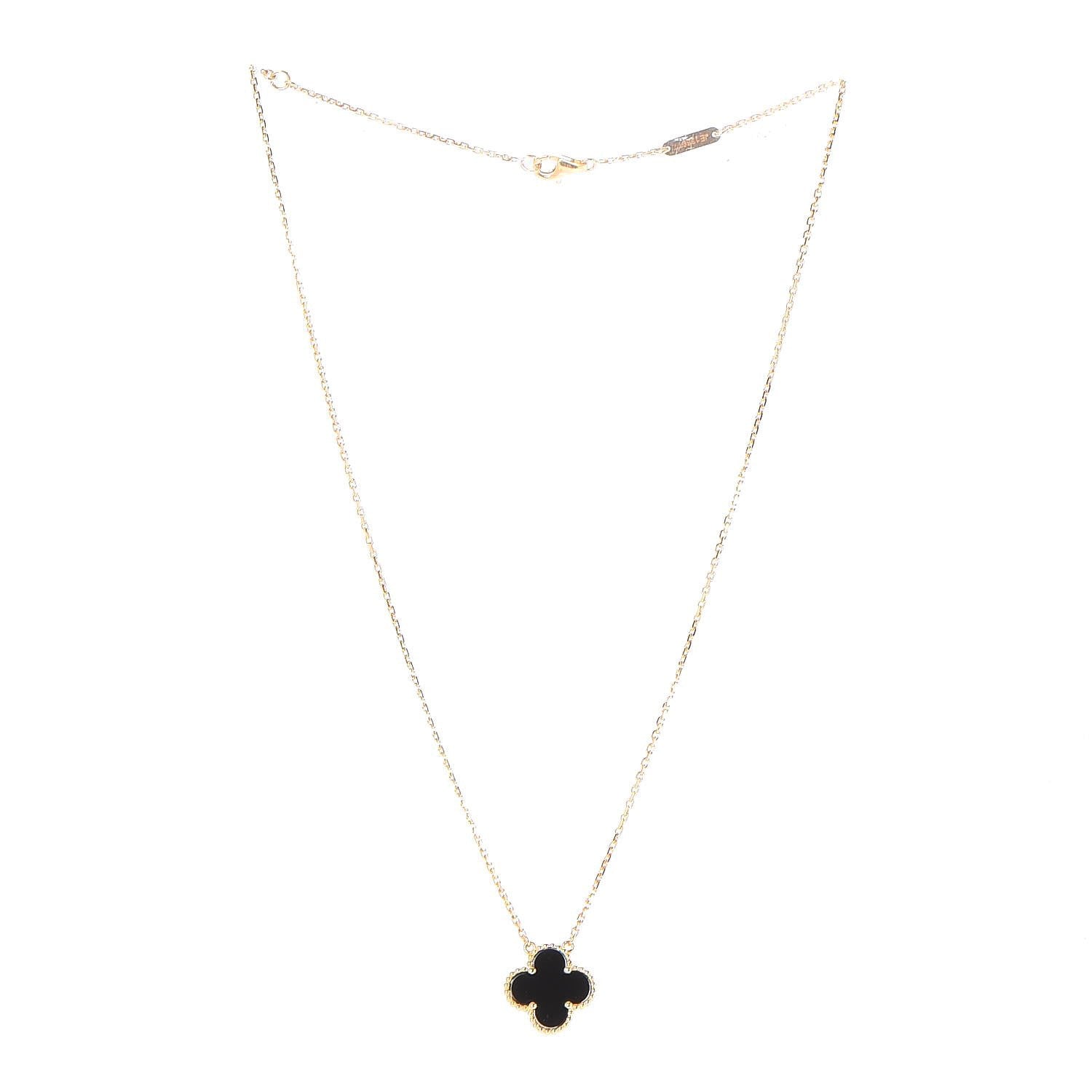 Van Cleef & Arpels 18K Yellow Gold Black Onyx Vintage Alhambra Pendant Necklace 3 of 7