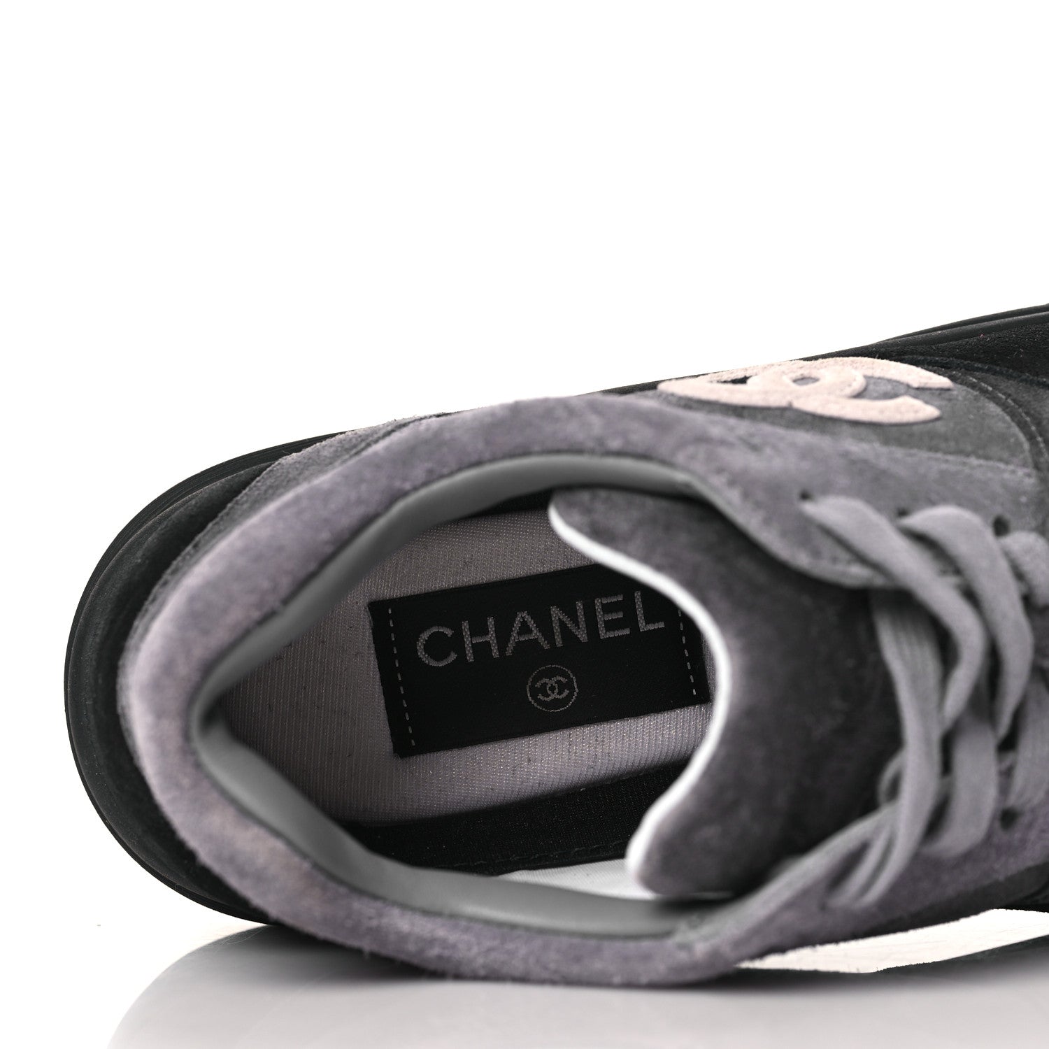 Chanel Suede Calfskin CC Sneakers 36.5 Black Grey 6 of 7