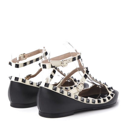 Valentino Garavani Nappa Rockstud Cage Ballerina Flats 35 Black Ivory 4 of 9