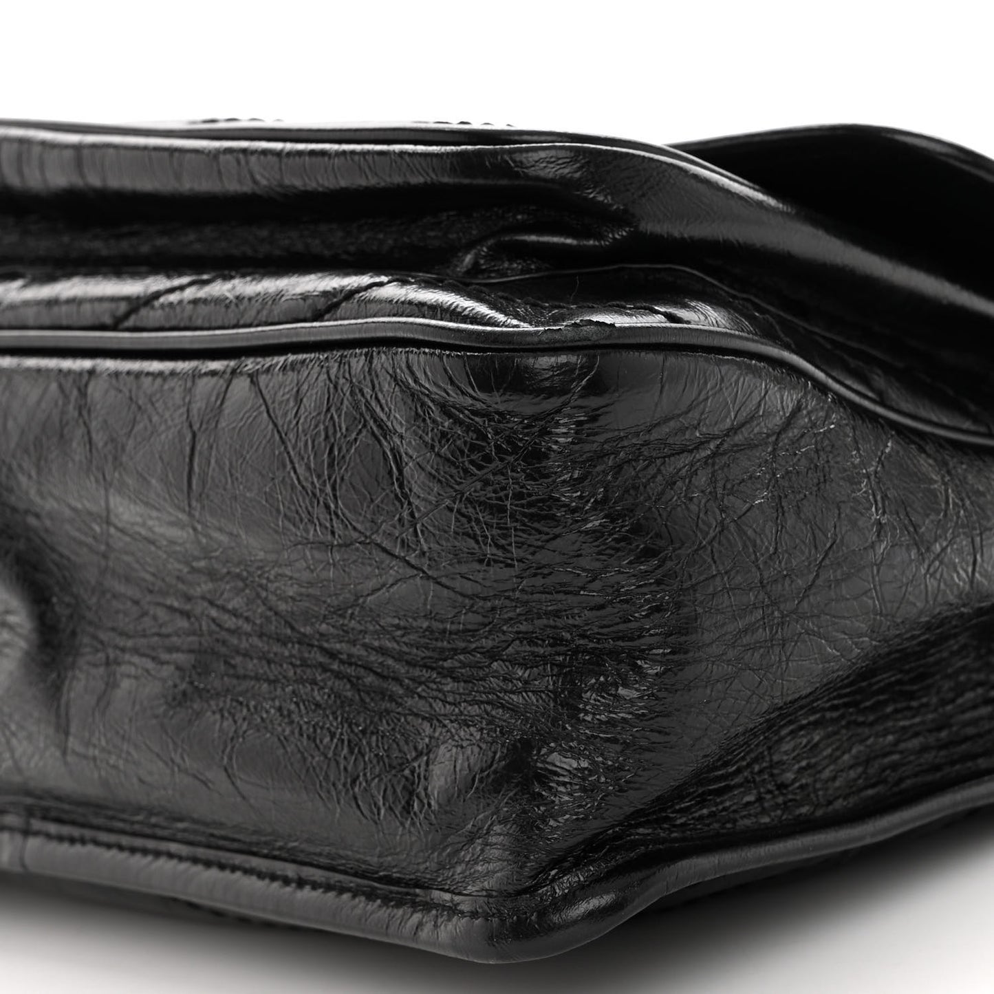 Crinkled Calfskin Matelasse Monogram Medium Niki Chain Satchel Black