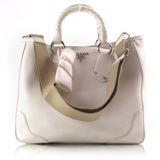 Vitello Daino Braided Tote Bianco