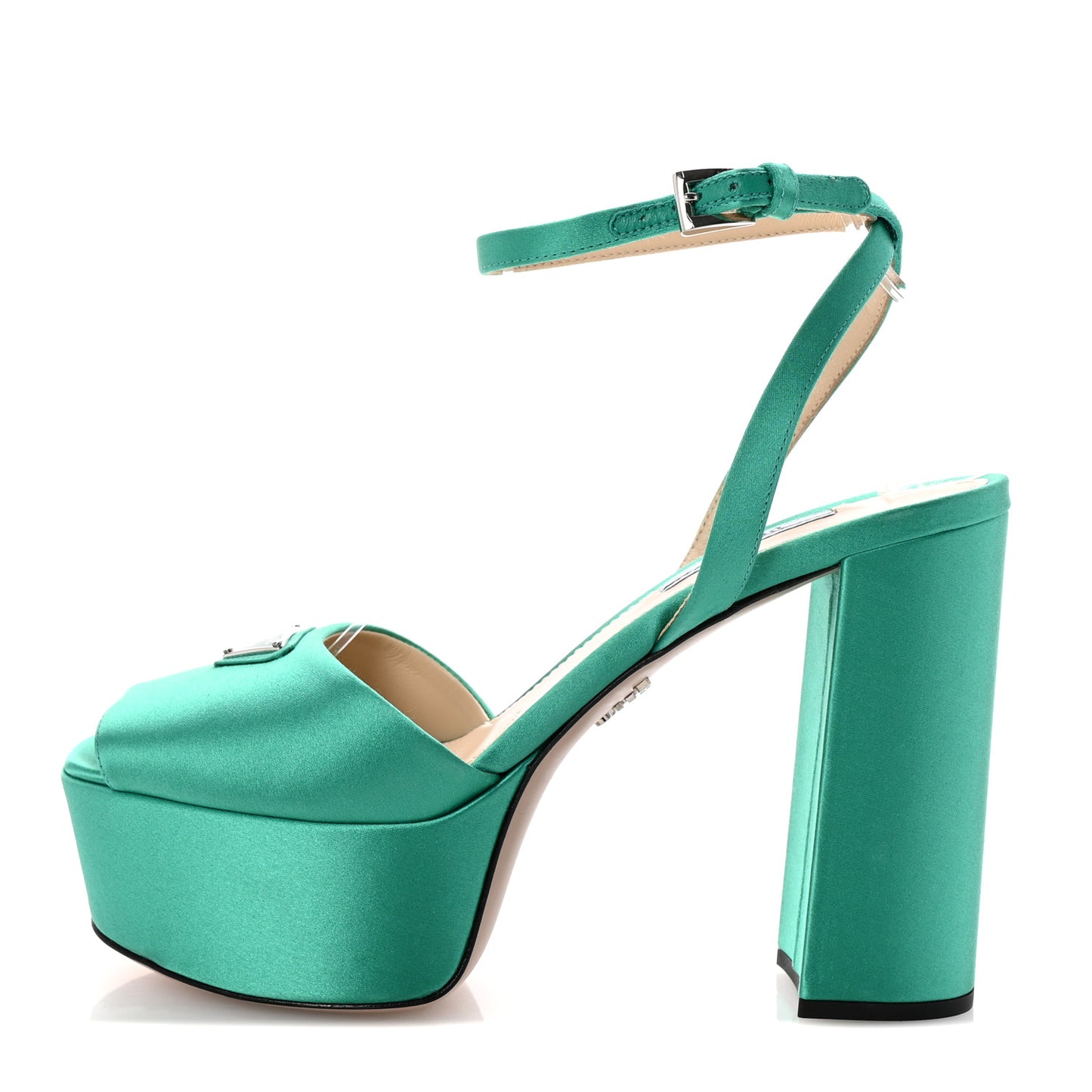 Satin Metal Triangle Logo Ankle Strap 40/135mm Platform Sandals 37 Assenzio