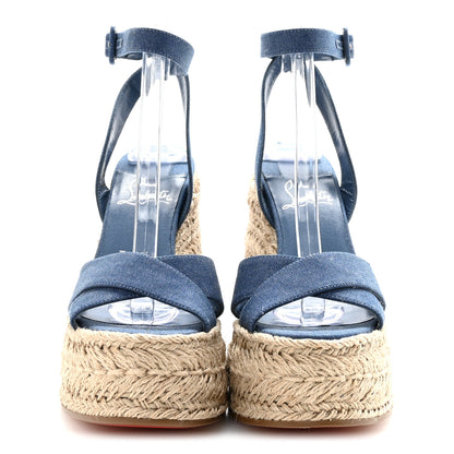 Christian Louboutin Denim Mariza Zeppa 130 Espadrille Wedge Sandals 36 Blue Natural 3 of 9