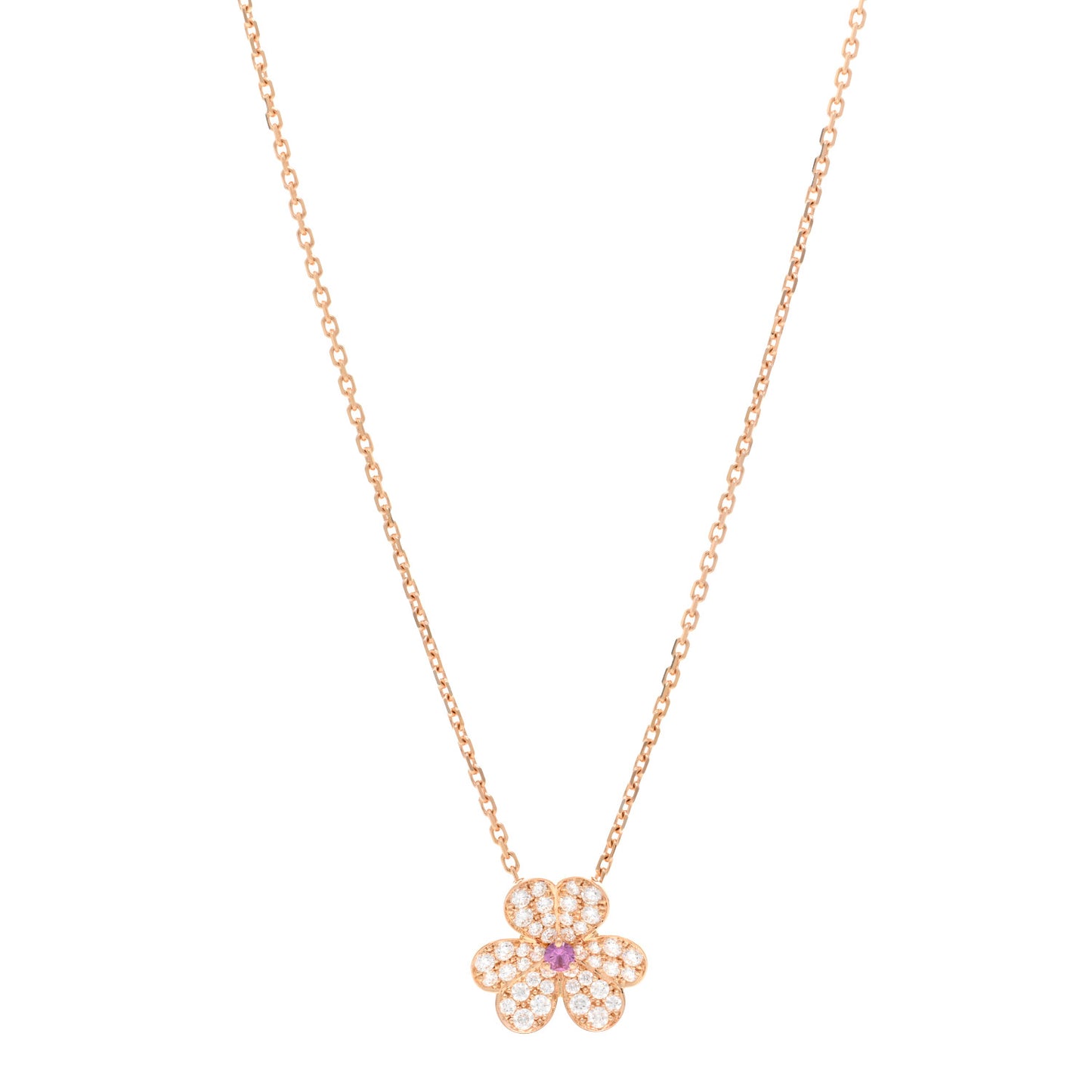 18K Rose Gold Diamond Pink Sapphire Small Frivole Pendant Necklace