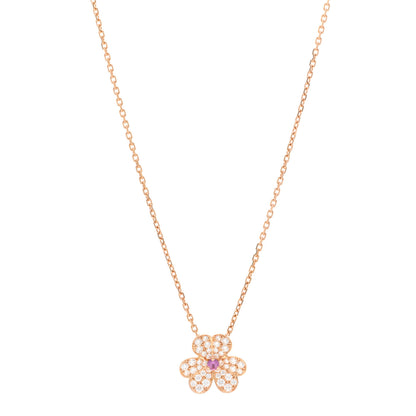 Van Cleef & Arpels 18K Rose Gold Diamond Pink Sapphire Small Frivole Pendant Necklace 1 of 5