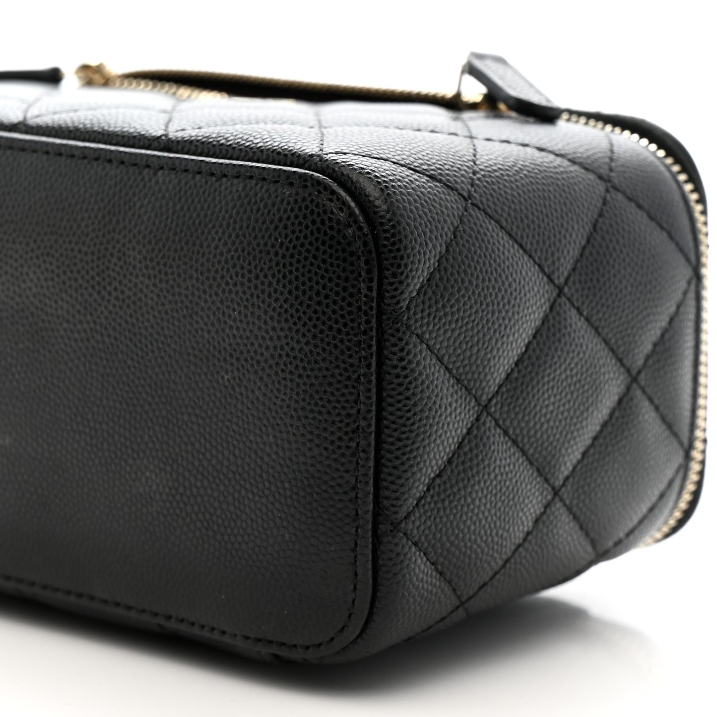 Caviar Quilted Small Vanity Case With Chain Black