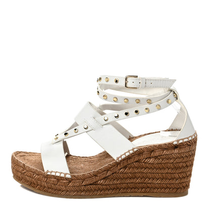 Jimmy Choo Calfskin Studded Danica 80 Espadrille Wedge Sandals 39 White 1 of 8
