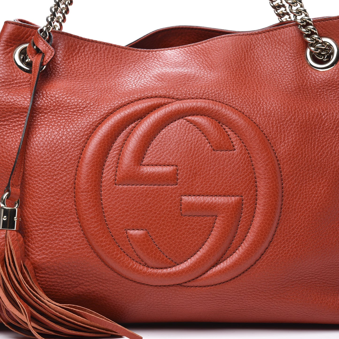 Pebbled Calfskin Medium Soho Chain Shoulder Bag Sun Orange