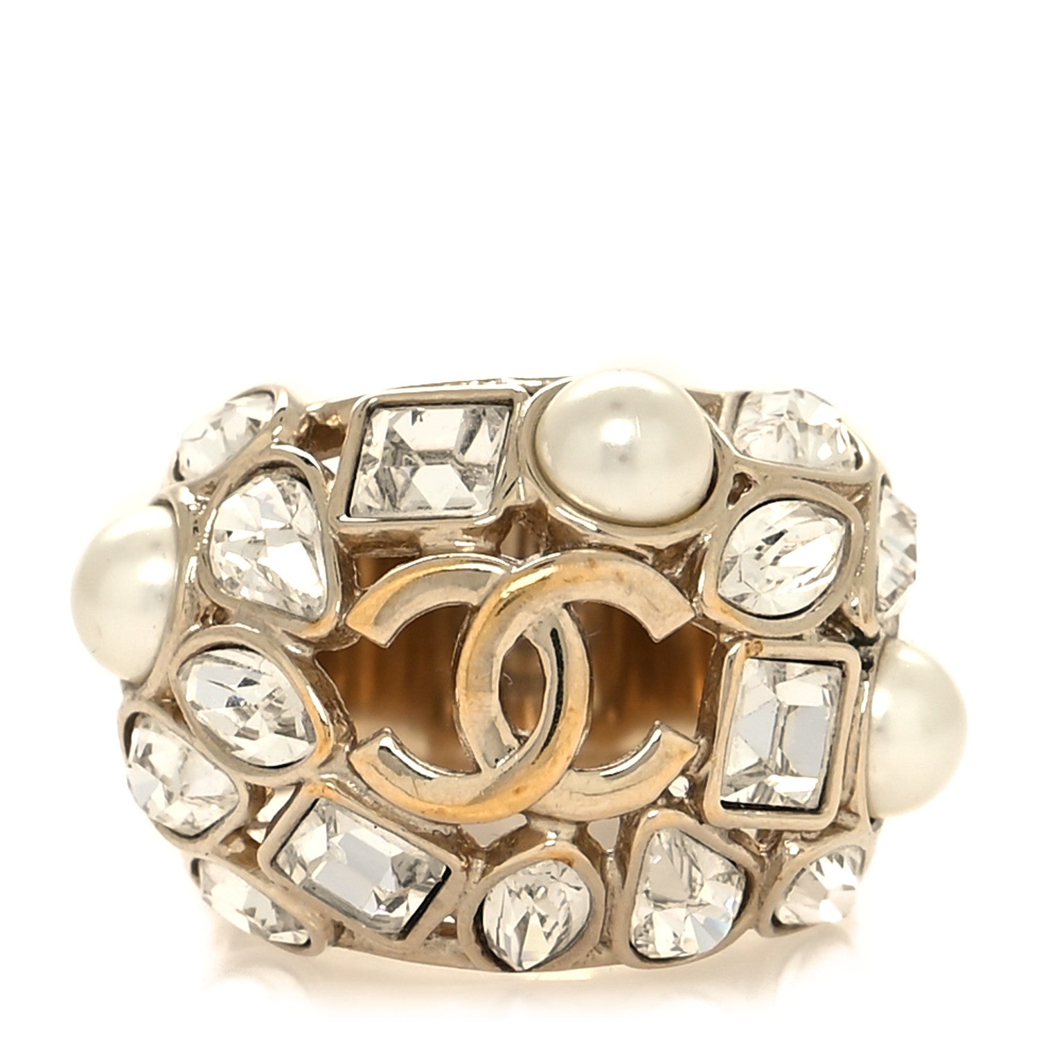 Chanel Crystal Pearl CC Ring 49/5 Gold 1 of 4