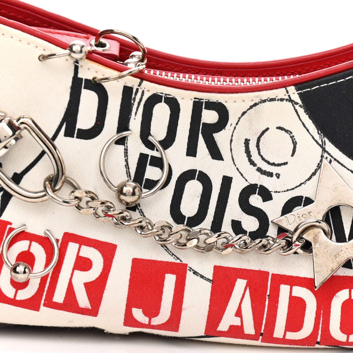 Canvas Hardcore Pierced Shoulder Bag Black Red White