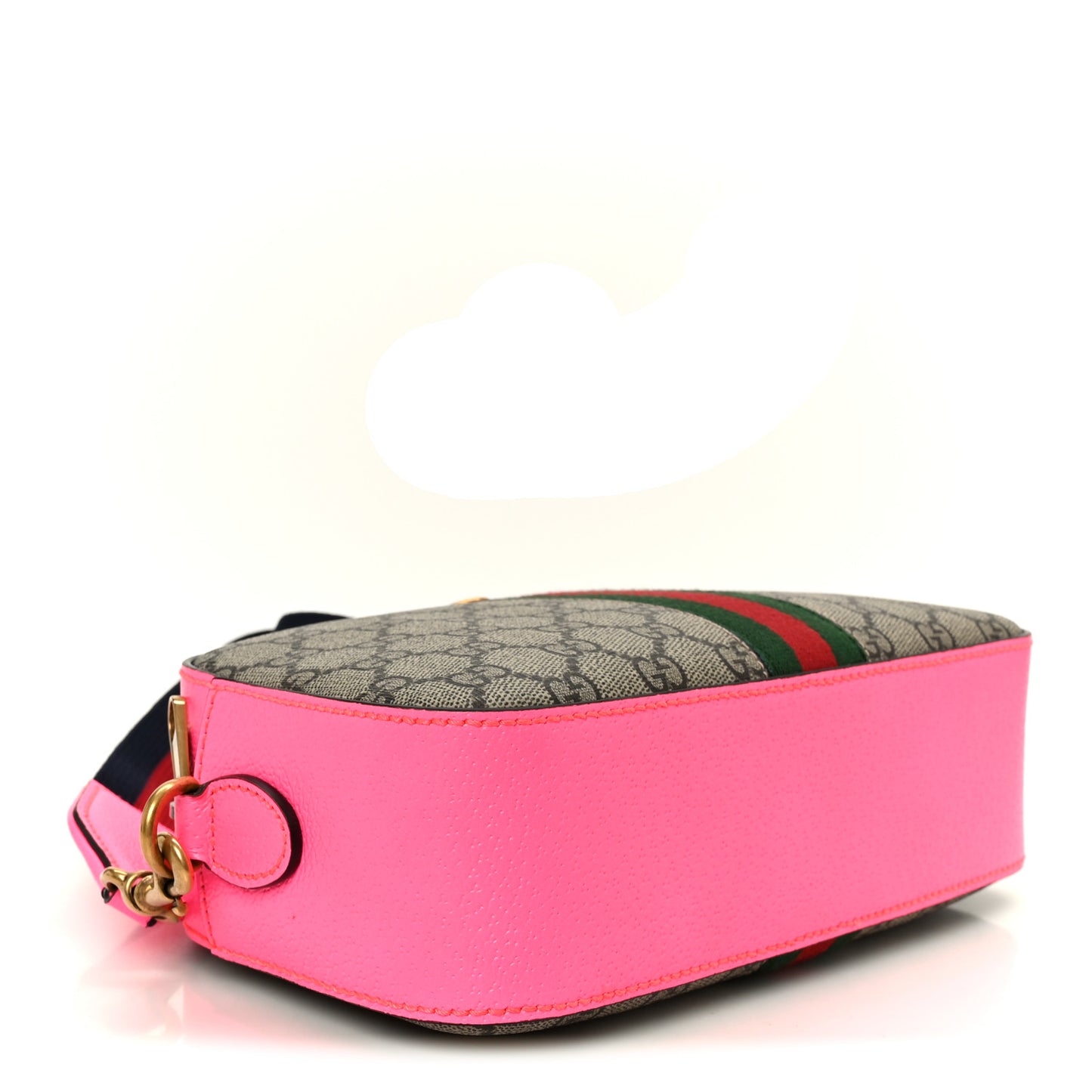 GG Supreme Monogram Textured Dollar Calfskin Web Ophidia Small Crossbody Bag Beige Ebony Fuchsia