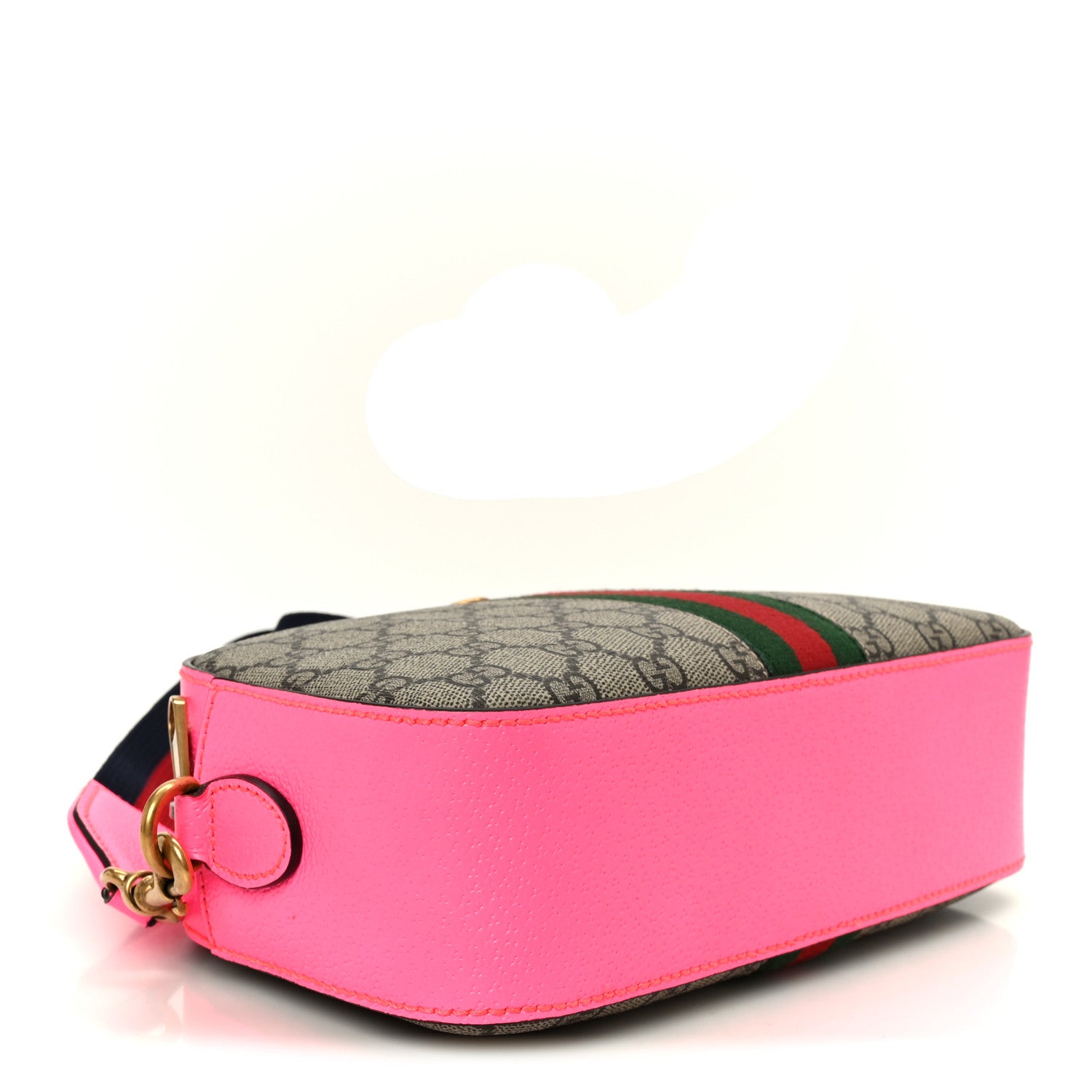 Gucci GG Supreme Monogram Textured Dollar Calfskin Web Ophidia Small Crossbody Bag Beige Ebony Fuchsia 4 of 10
