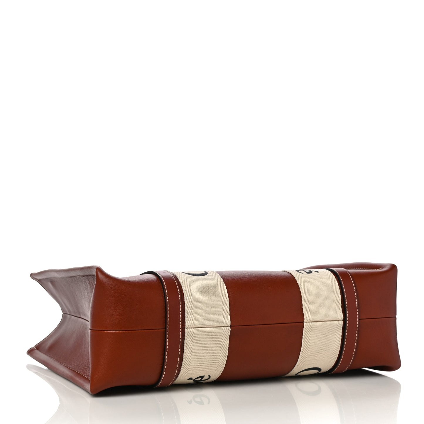 Calfskin Medium Woody Ribbon Tote Sepia Brown