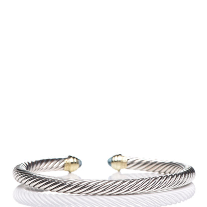 David Yurman Sterling Silver 14K Yellow Gold Blue Topaz 5mm Cable Classics Petite Color Bracelet 3 of 5
