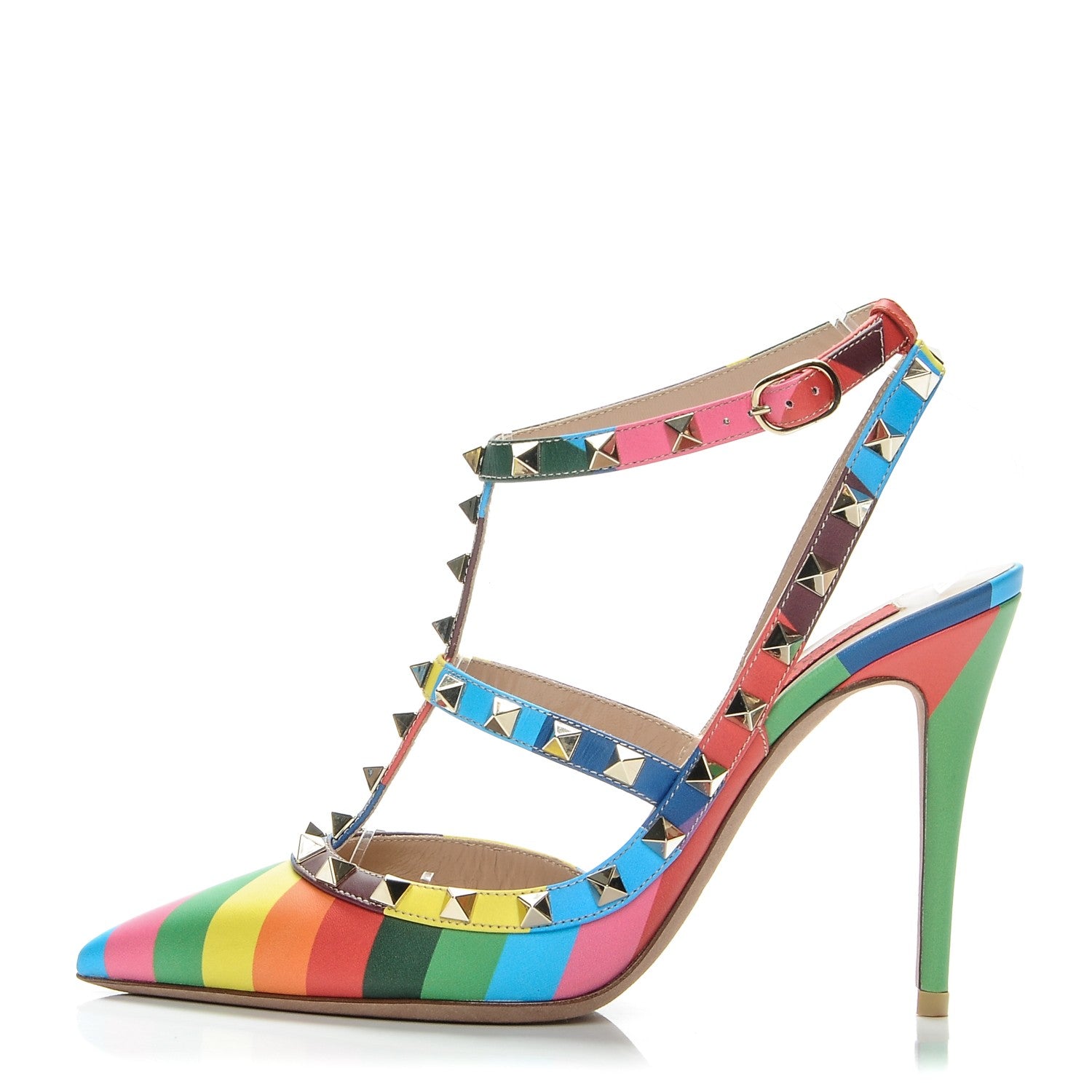 Valentino Garavani Calfskin 1973 Rockstud Ankle Strap 100mm Pumps 38 Multicolor 1 of 7