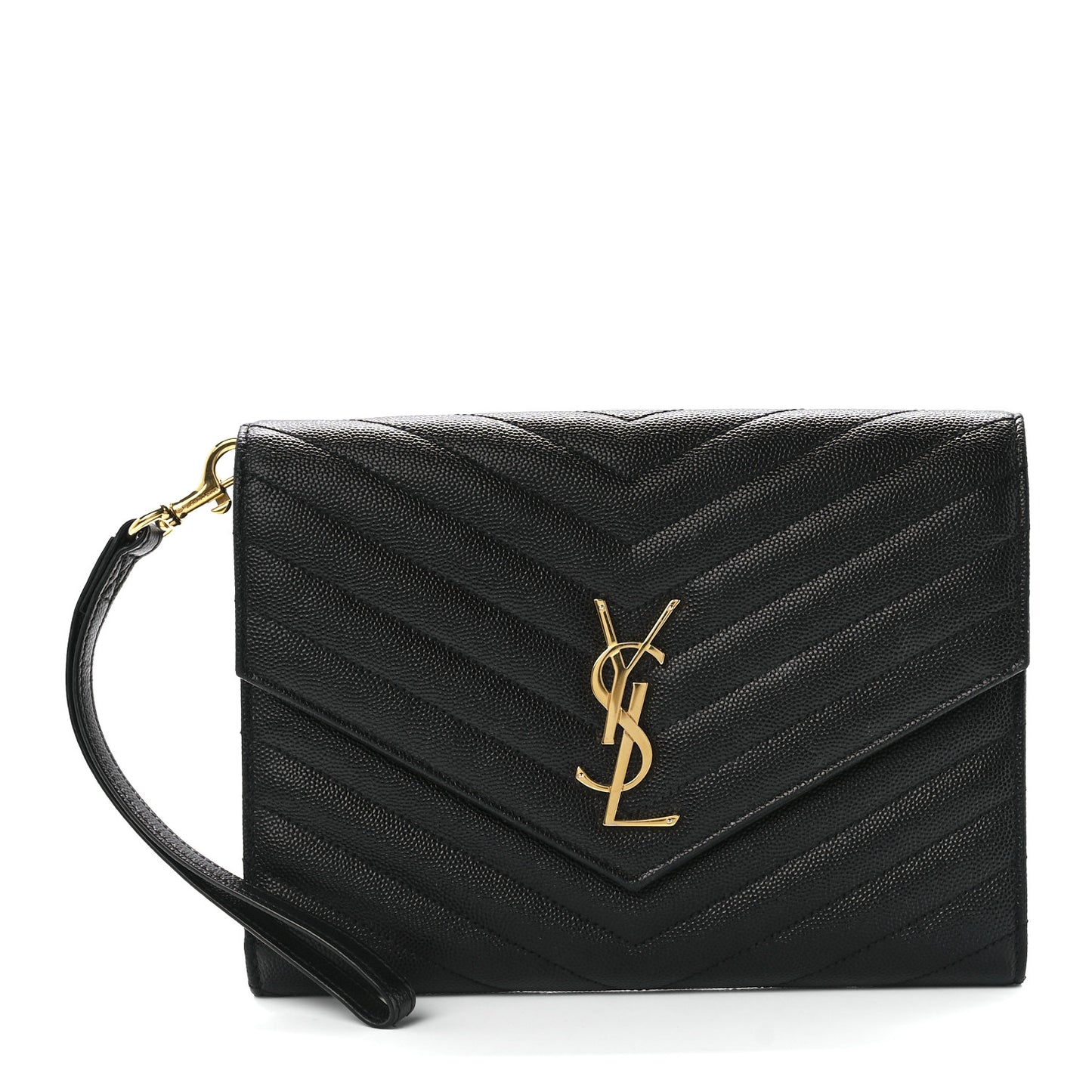 Grain De Poudre Matelasse Chevron Monogram Envelope Clutch Black