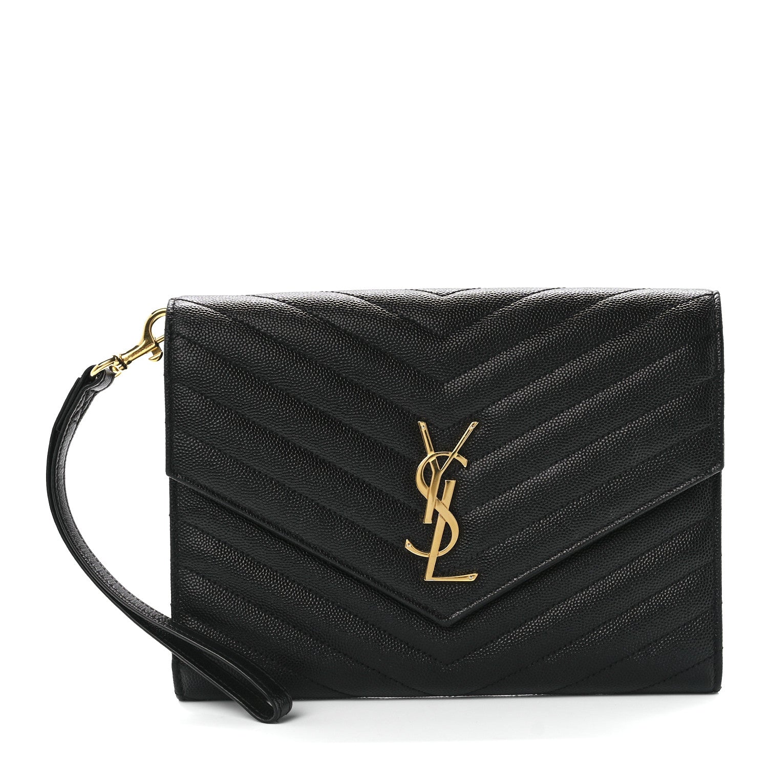 Saint Laurent Grain De Poudre Matelasse Chevron Monogram Envelope Clutch Black 1 of 10