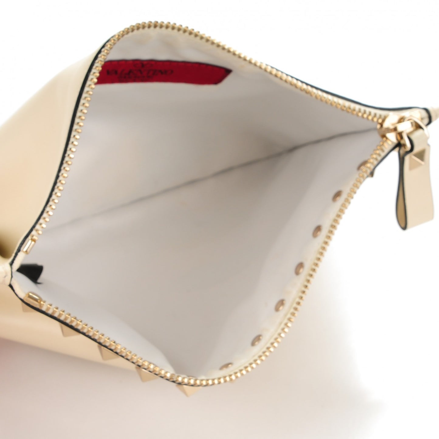 Calfskin Medium Rockstud Zip Pouch Ivory