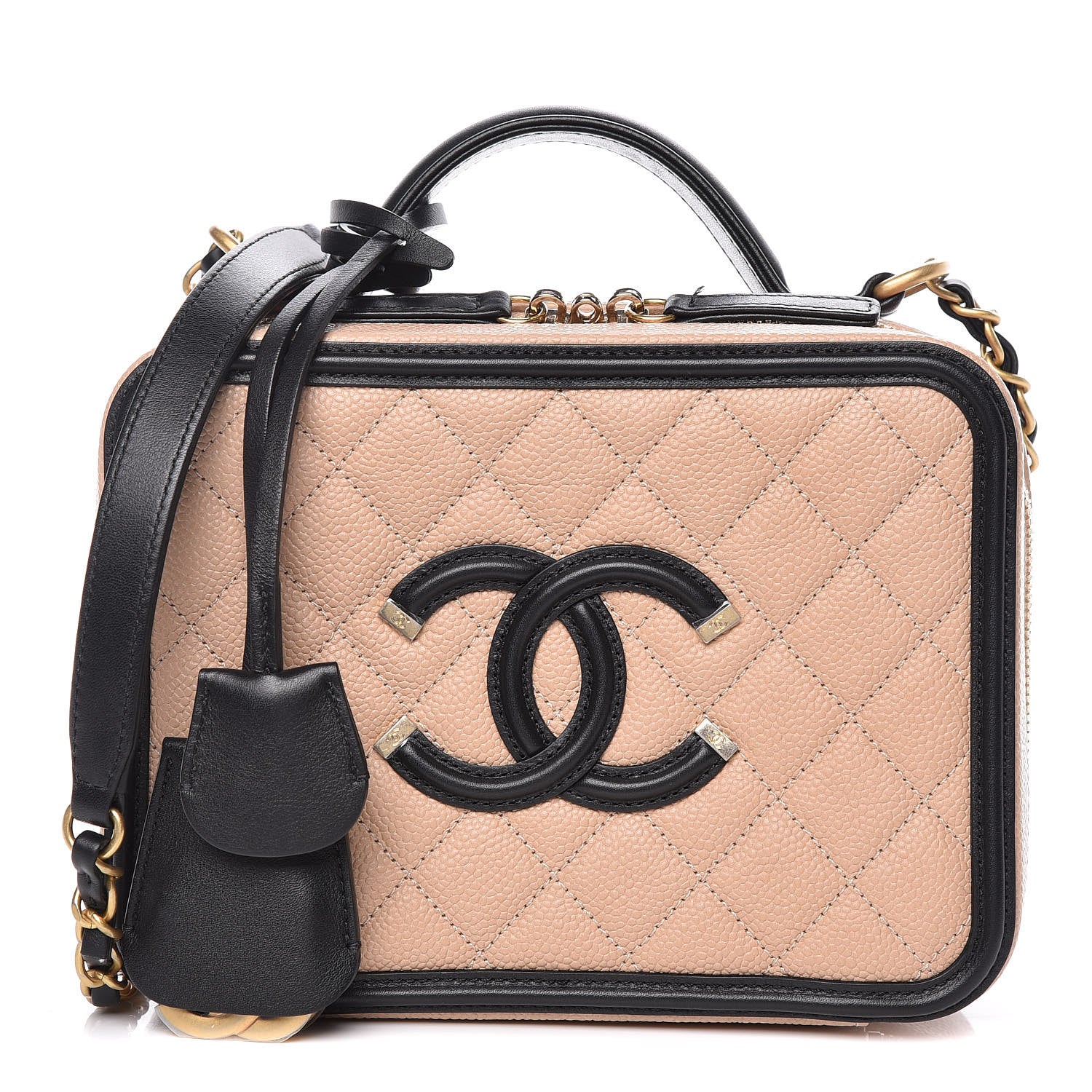 Chanel Caviar Quilted Medium CC Filigree Vanity Case Beige Black 1 of 13