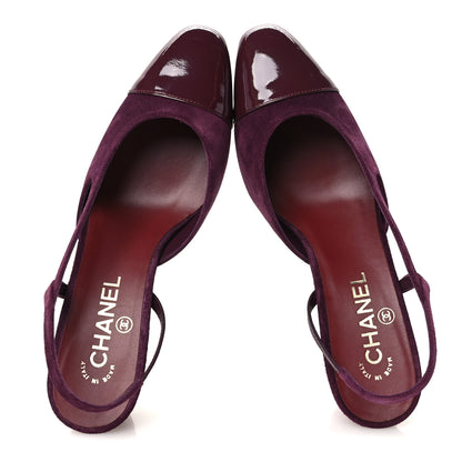 Chanel Suede Patent Cap Toe CC Slingback Pumps 38.5 Burgundy 2 of 10