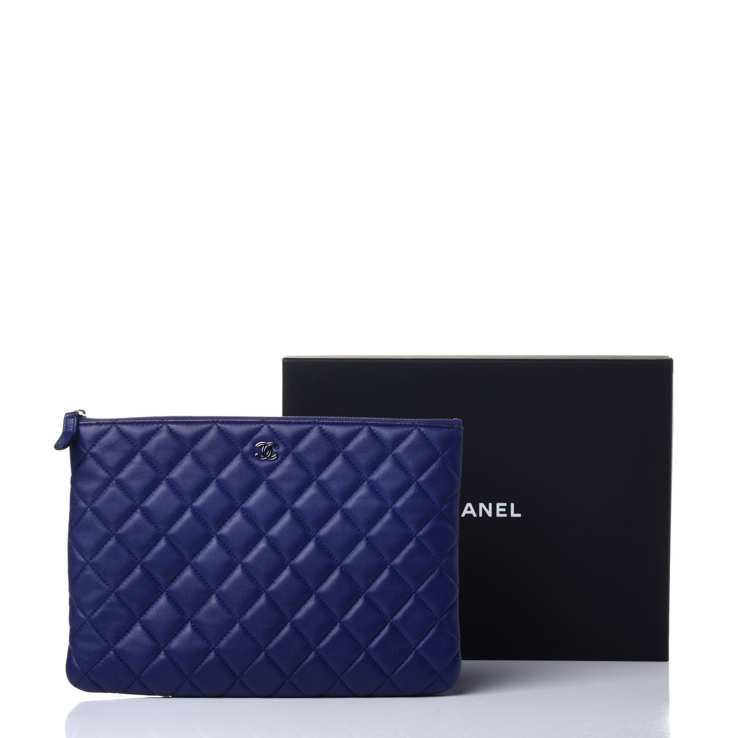 Lambskin Quilted Medium Cosmetic Case Blue